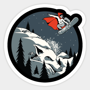 Little Red Ridding Hood Snowboarding Down the Snow White Wolf Mountain Sticker